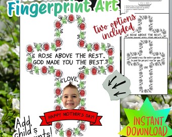 Mother's Day Fingerprint Photo Cross Craft, Christian Mom Personalized Gift Keepsake, Religious Sunday School Kids Preschool Art Activity