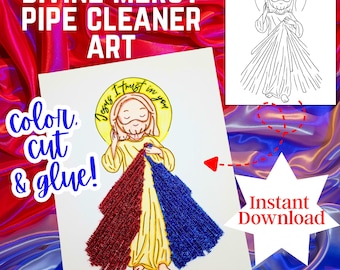 Divine Mercy art, Divine Mery pipe cleaner craft, Divine Mercy coloring printable, Catholic crafts for kids, Divine Mercy Sunday activity