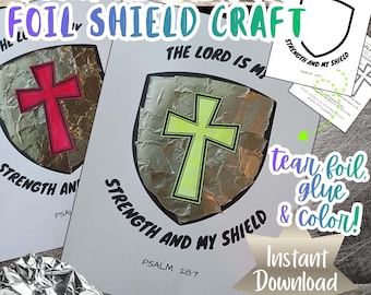 Shield Of Faith Printable Craft, Armor of God Scripture Bible Verse Kids Activity, Christian Sunday School Preschool Torn Paper, Psalm 28:7