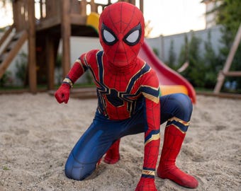 Boys Red Spider Superhero Costume, Kids Full Body Cosplay Jumpsuit, Halloween Party Outfit, Dress-Up Suit for Children