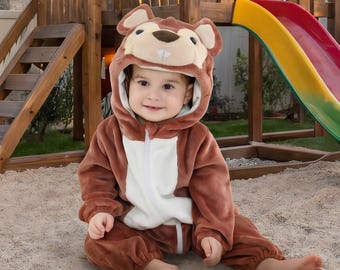 Jednoczęściowy kostium misia dla dziecka – uroczy piżamowy strój dla malucha – kostium na Halloween dla dziecka – miękki polarowy kombinezon cosplay