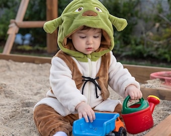 Jednoczęściowy kostium zielonego ogra dla niemowląt – piżamowy strój dla malucha – uroczy kostium na Halloween dla niemowląt – kombinezon cosplayowy dla zwierząt