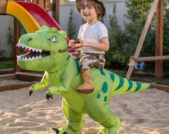 Nadmuchiwany kostium dinozaura dla dzieci z efektem jeźdźca – zabawny kostium T-Rex dla chłopców – kostium na Halloween dla dzieci – strój cosplay dinozaura