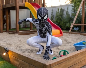Kids Black White Spider Hero Costume – Superhero Suit with Mask – Halloween Costume Kids – Cosplay Outfit – Boys Hero Costume