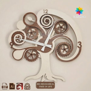 Tree of Life Bio-Mechanical Clock SVG, Steampunk Gears Laser Cut File (Digital Download)