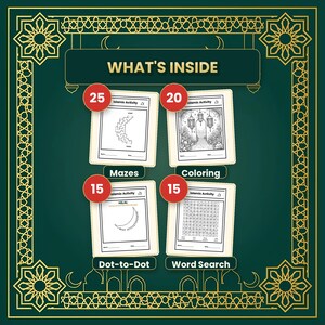 Paquete de actividades islámicas para niños: laberintos de unir puntos, dibujos para colorear, sopa de letras (descarga digital). imagen 2