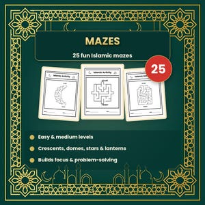 Paquete de actividades islámicas para niños: laberintos de unir puntos, dibujos para colorear, sopa de letras (descarga digital). imagen 4
