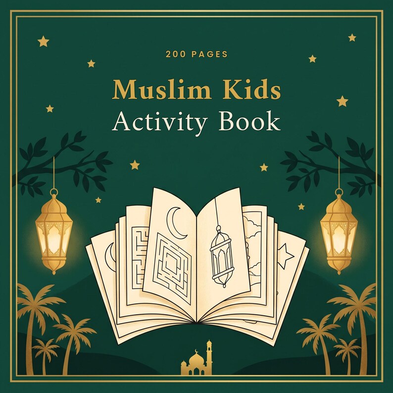 Muslim Kids Activity Book, 200 Pages | Islamic Coloring, Mazes, Word Search PDF image 1