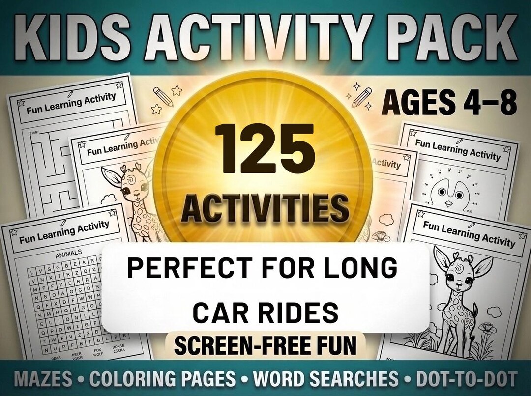 Drive Ride Run Worksheet Kids Activity Pack Printable PDF, 125 Worksheets Ages 4-8, Long Car ...