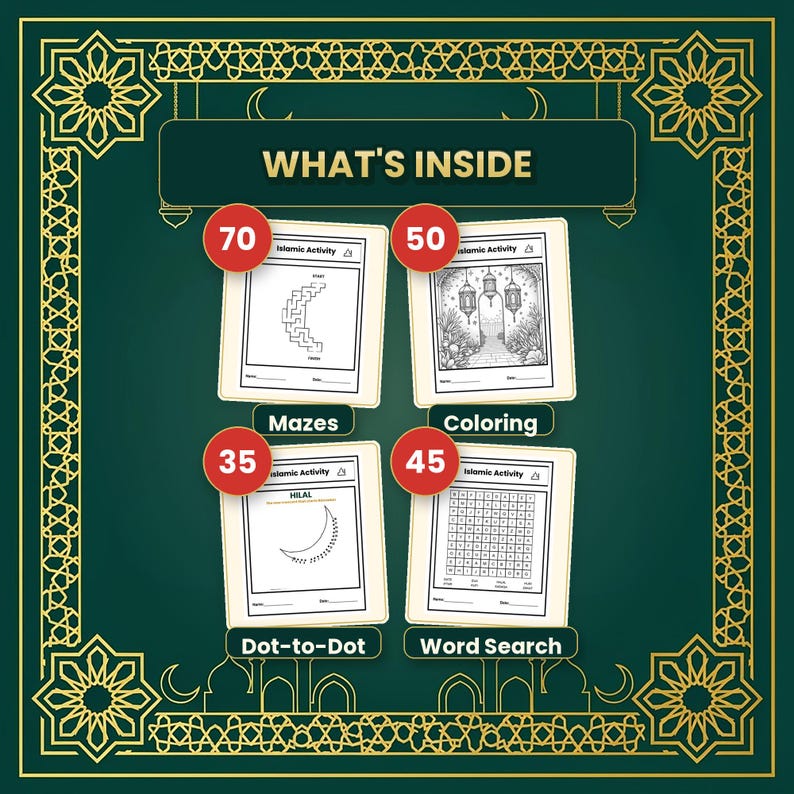 Muslim Kids Activity Book, 200 Pages | Islamic Coloring, Mazes, Word Search PDF image 2