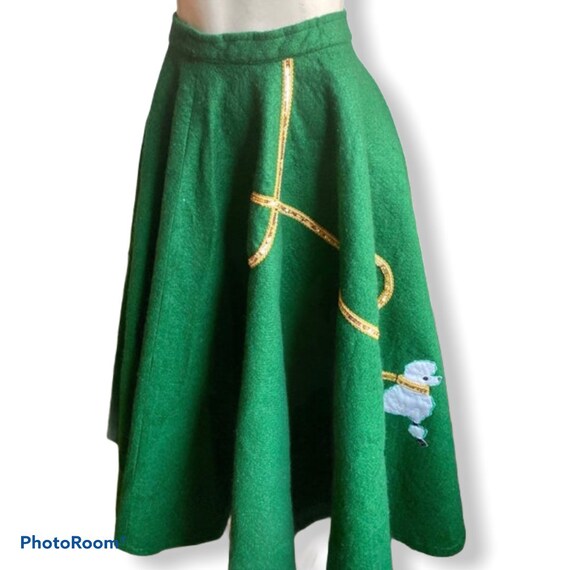 vintage poodle skirt in green felt with white pood