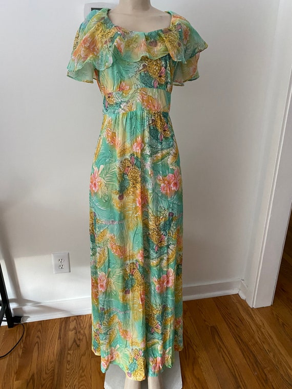 vintage ruffle top dress, long and flowy pastel m… - image 5