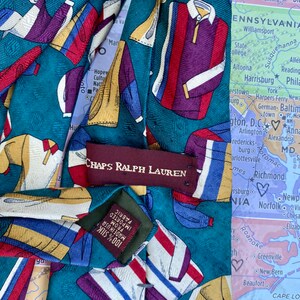 vintage ralph lauren tie with rugby shirts all over, chaps tie, preppy tie, tie for school game, 90s necktie, 1990s rugby sports image 2