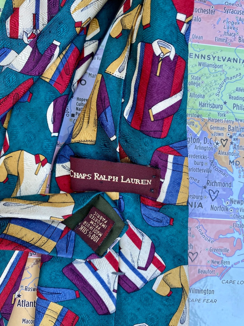 vintage ralph lauren tie with rugby shirts all over, chaps tie, preppy tie, tie for school game, 90s necktie, 1990s rugby sports image 2