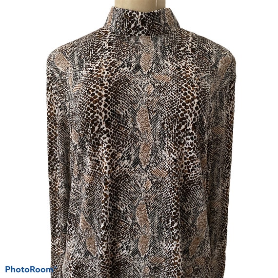 90s Vintage Faux Snakeskin Short Sleeve Button Up Blouse Top Animal Print Size 4 Petite Shirt