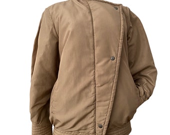 vintage bill blass puffer coat, winter coat size 8, tan beige 80s jacket