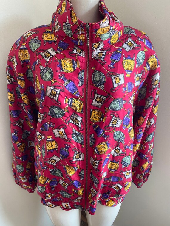 vintage 90s silky bomber jacket, made of 100% sil… - image 5