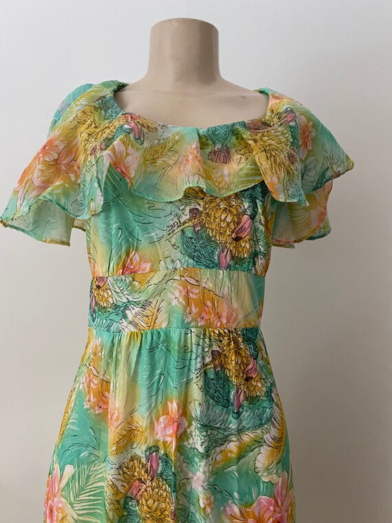 vintage ruffle top dress, long and flowy pastel m… - image 2