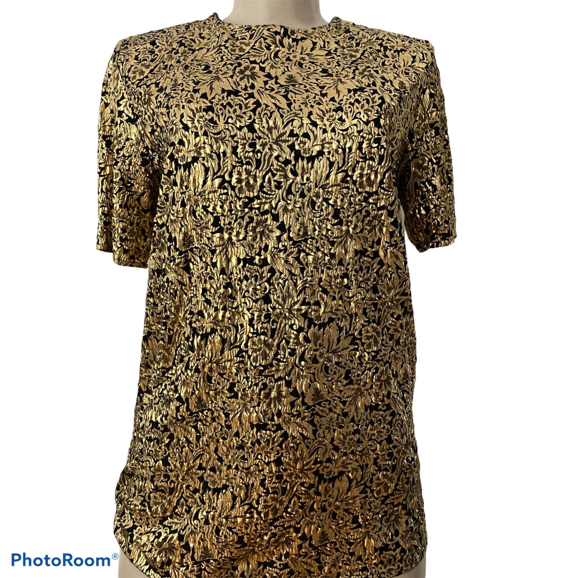Vintage 80s Black and Gold Lame Top 