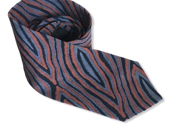 Vintage Giorgio Armani Silk Tie - Coral, Black & Grey Abstract Cat Pattern - Made in Italy