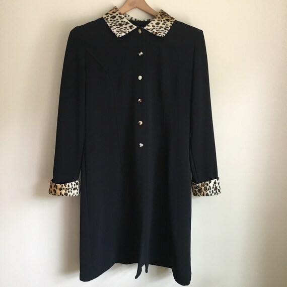 black dress with leopard trim