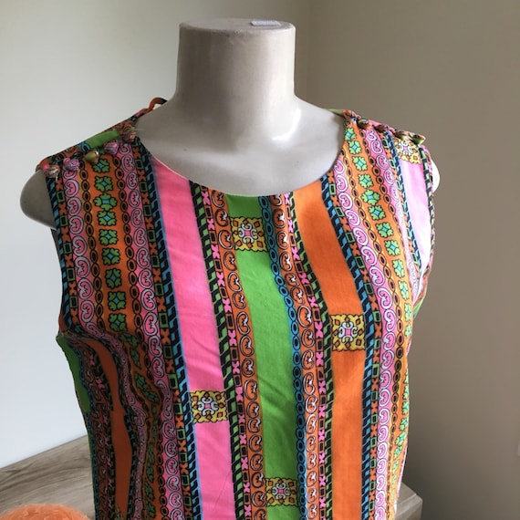 psychedelic 60s mini dress, tank dress, neon color