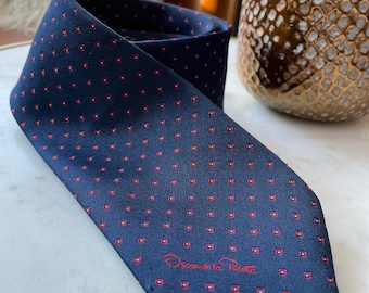 Vintage Oscar de la Renta Navy Necktie - Red Diamonds with White Dot - Excellent Condition