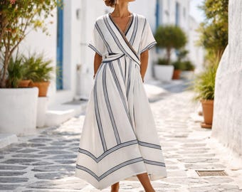 Abito lungo a portafoglio a mezza manica in stile vacanziero / Abbigliamento da spiaggia leggero per vacanze estive boho