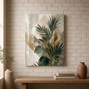 Tropical Palm Leaf Canvas Print, Botanical Geometric Wall Art, Neutral Boho Decor image 4