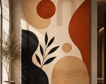 Boho Abstract Canvas Wall Art, Organic Neutral Earth Tone Print, Living Room Decor