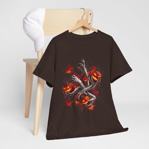Halloween Graphic T-Shirt, Skeleton Hands Pumpkin Shirt, Gothic Halloween Shirt, Spooky Bat Shirt, Fall Halloween Apparel