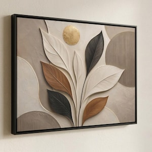 Textured Botanical Canvas Print, Modern Leaf Wall Art, Neutral Boho Decor