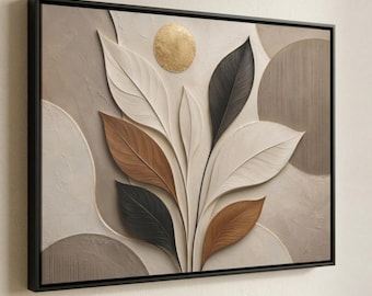 Textured Botanical Canvas Print, Modern Leaf Wall Art, Neutral Boho Decor