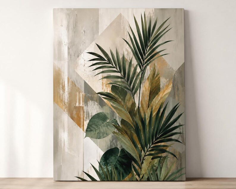 Tropical Palm Leaf Canvas Print, Botanical Geometric Wall Art, Neutral Boho Decor image 8