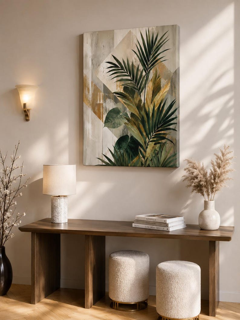 Tropical Palm Leaf Canvas Print, Botanical Geometric Wall Art, Neutral Boho Decor image 7
