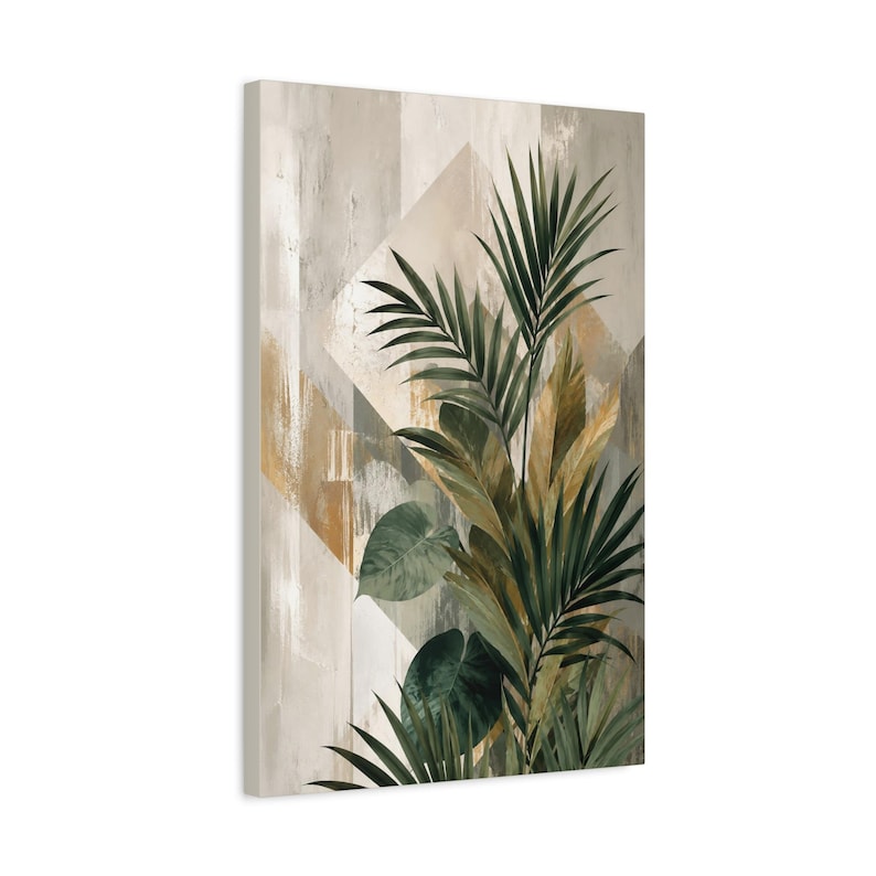 Tropical Palm Leaf Canvas Print, Botanical Geometric Wall Art, Neutral Boho Decor image 2