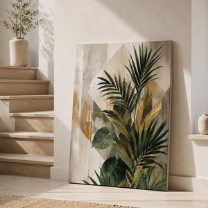 Tropical Palm Leaf Canvas Print, Botanical Geometric Wall Art, Neutral Boho Decor image 3