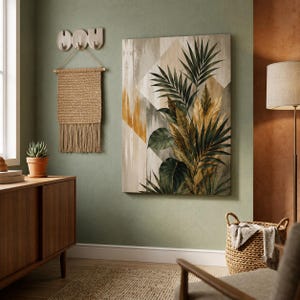 Tropical Palm Leaf Canvas Print, Botanical Geometric Wall Art, Neutral Boho Decor image 5