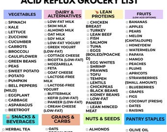 Acid Reflux Grocery List Printable, Low Acid Food Chart PDF, GERD Diet Shopping List, Gastritis Food List Printable, GERD Food List