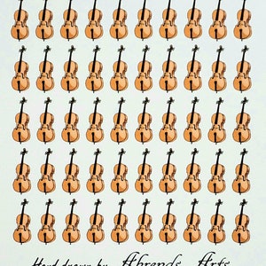 May include: A pattern of hand-drawn violins in shades of brown and black, arranged in a grid. The text "Hand-drawn by Ahrends Arts" is written in cursive at the bottom of the image. The violins are detailed with visible strings and f-holes.