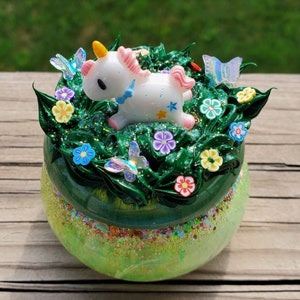 Resting Unicorn Decoden Hand Poured Resin Trinket Jar Mini Stash Jar