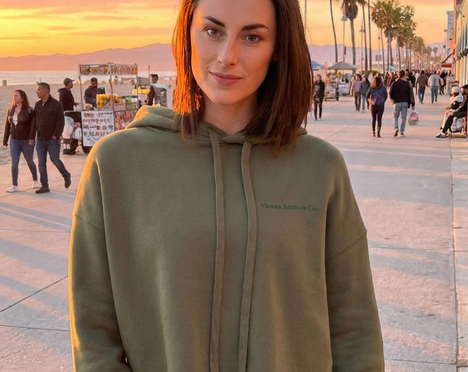 Featured listing image: Vienna Attitude Co. Embroidered Crop Hoodie – Military Green