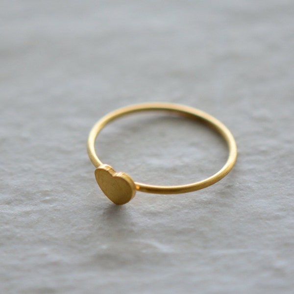 1- Gold Heart Ring Gift Stainless steel • 24k gold brushed / Sterling Silver •  minimal • size 7 • Allergy Free tarnish Free (AT179)