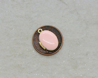 1 - Miniature Pink, gray or white Enamel Locket Oval Locket Gold Brass Picture Locket Vintage Style Pendant Charm Jewelry Supplies DA016