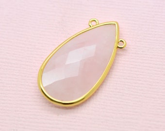 Rose Quartz Cabochon, Pink Healing Gem, Brass Framed End Charm, Sterling Gold Necklace,  Crystal Pendant, Rose Quartz For Jewelry Making