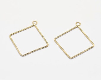 3- Flat Hollow Square Outline Charm • Stainless Steel 24k gold brushed • Tiny Minimal • Jewelry Making Supplies • Flat Geometrical (AS221)