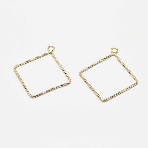 3- Flat Hollow Square Outline Charm • Stainless Steel 24k gold brushed • Tiny Minimal • Jewelry Making Supplies • Flat Geometrical (AS221)