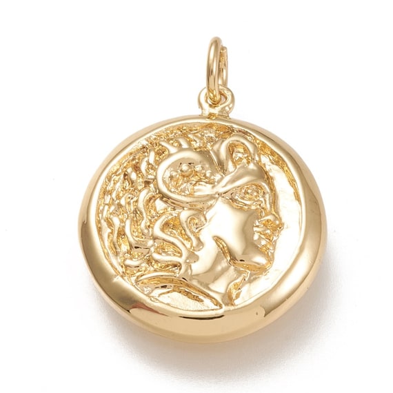 Flat round gold pendant best sale necklace