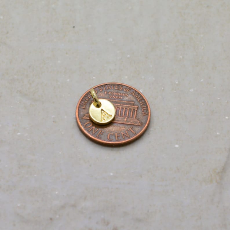 Stamped Monogram Charm, PICK ANY LETTER A-Z, 6mm Diameter, Gold Finish Allergy Free, Made of Brass, Minimal Design image 2