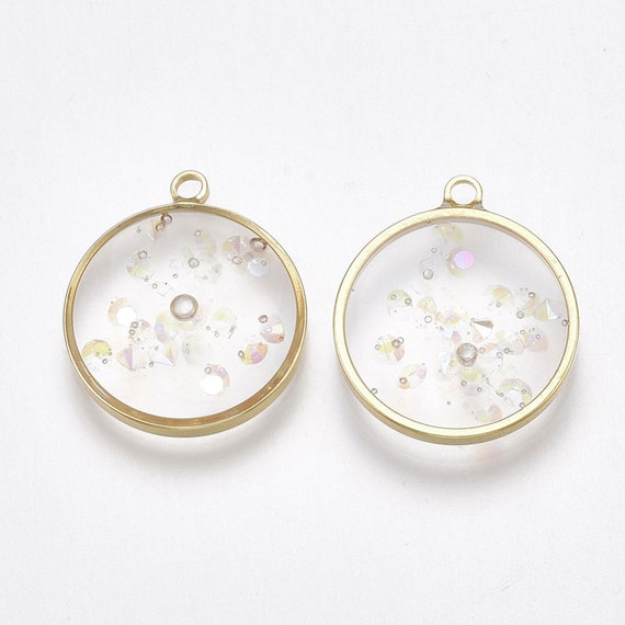 2 - Small Clear Resin Charms Circles • Melted Diamond Sliced • Unique  Pendant Charm Glass Resin Modern Earring • Jewelry Making (AR194)